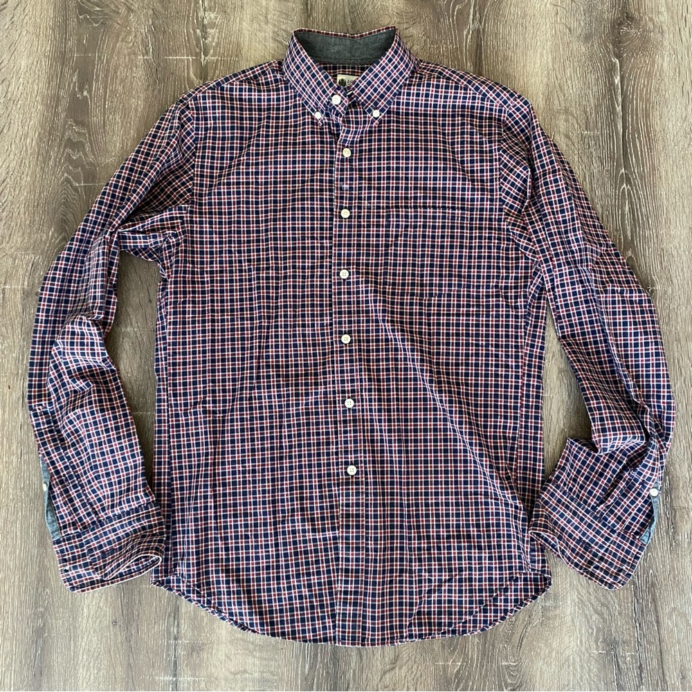 J. Crew Res & Navy Plaid Button Down Shirt